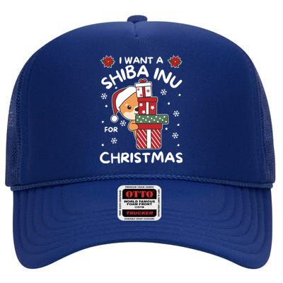 I Want A Shiba Inu For Christmas Cute Dogs Gift High Crown Mesh Back Trucker Hat