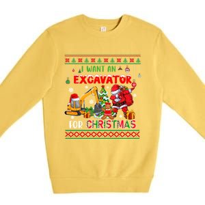 I Want A Excavator For Christmas Costume Driver Driving Gift Premium Crewneck Sweatshirt