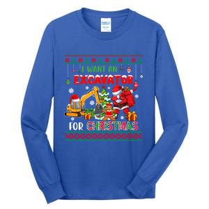 I Want A Excavator For Christmas Costume Driver Driving Gift Tall Long Sleeve T-Shirt