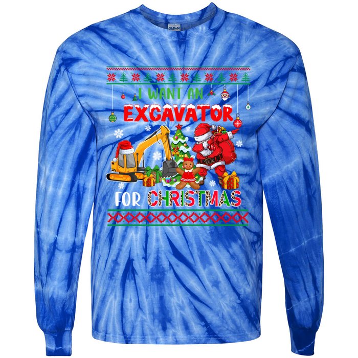 I Want A Excavator For Christmas Costume Driver Driving Gift Tie-Dye Long Sleeve Shirt