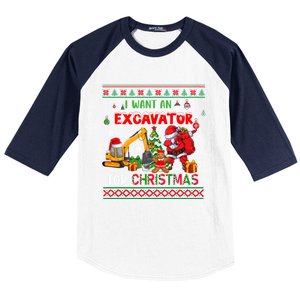 I Want A Excavator For Christmas Costume Driver Driving Gift Baseball Sleeve Shirt