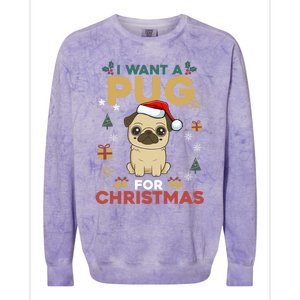 I Want A Pug For Christmas Cute Dog Lover Christmas Pajama Gift Colorblast Crewneck Sweatshirt