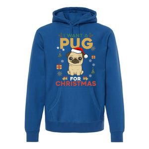 I Want A Pug For Christmas Cute Dog Lover Christmas Pajama Gift Premium Hoodie