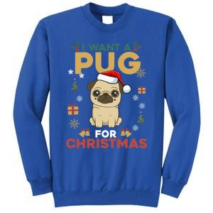 I Want A Pug For Christmas Cute Dog Lover Christmas Pajama Gift Tall Sweatshirt