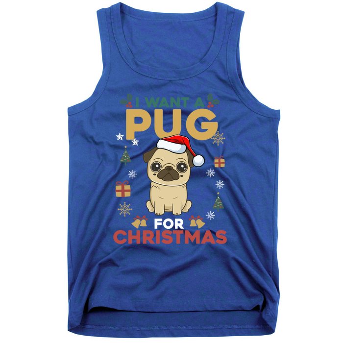 I Want A Pug For Christmas Cute Dog Lover Christmas Pajama Gift Tank Top