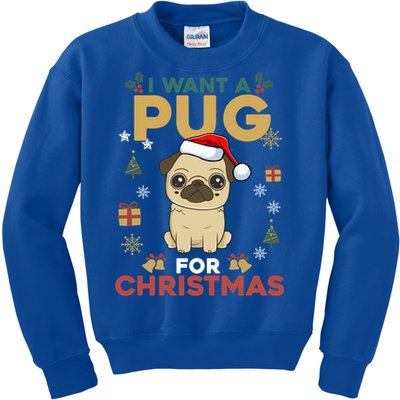 I Want A Pug For Christmas Cute Dog Lover Christmas Pajama Gift Kids Sweatshirt