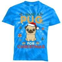 I Want A Pug For Christmas Cute Dog Lover Christmas Pajama Gift Kids Tie-Dye T-Shirt