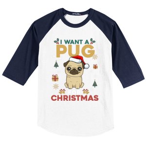 I Want A Pug For Christmas Cute Dog Lover Christmas Pajama Gift Baseball Sleeve Shirt