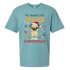 I Want A Pug For Christmas Cute Dog Lover Christmas Pajama Gift Sueded Cloud Jersey T-Shirt