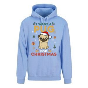 I Want A Pug For Christmas Cute Dog Lover Christmas Pajama Gift Unisex Surf Hoodie