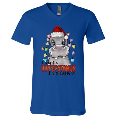 I Want A Hippopotamus For Christmas Hippo Merry Xmas Animal Gift V-Neck T-Shirt