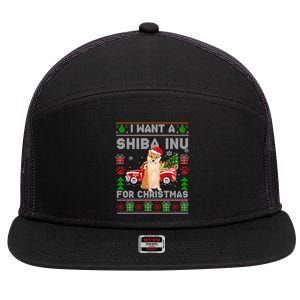 I Want A Shiba Inu For Christmas Ugly Sweater Dog Xmasoutfit Gift 7 Panel Mesh Trucker Snapback Hat