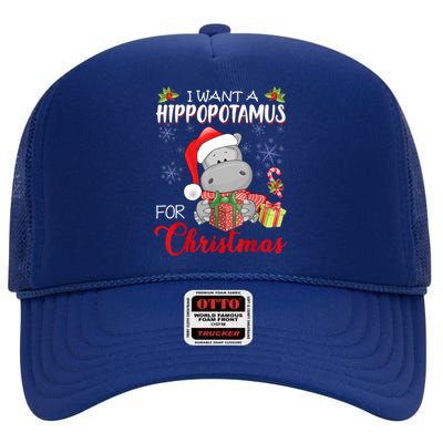 I Want A Hippopotamus For Christmas Xmas Hippo Great Gift High Crown Mesh Back Trucker Hat