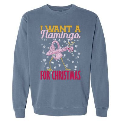 I Want A Flamingo For Christmas Christmas Light Cute Gift Garment-Dyed Sweatshirt