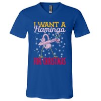 I Want A Flamingo For Christmas Christmas Light Cute Gift V-Neck T-Shirt