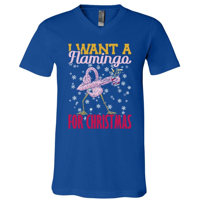 I Want A Flamingo For Christmas Christmas Light Cute Gift V-Neck T-Shirt