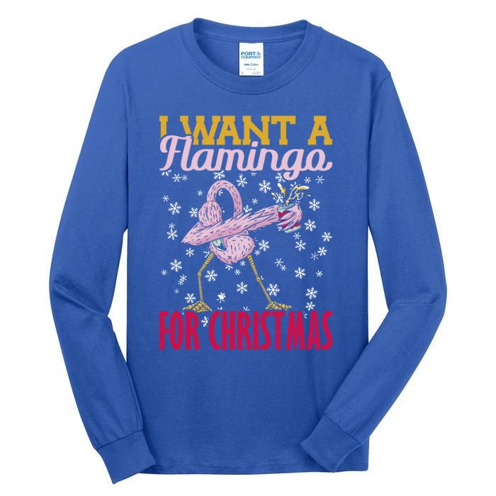 I Want A Flamingo For Christmas Christmas Light Cute Gift Tall Long Sleeve T-Shirt