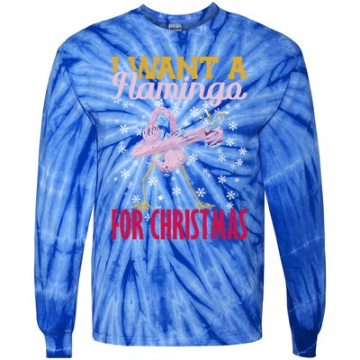 I Want A Flamingo For Christmas Christmas Light Cute Gift Tie-Dye Long Sleeve Shirt