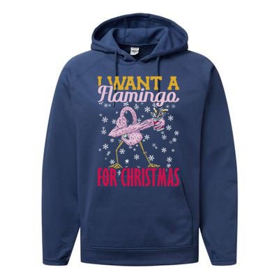 I Want A Flamingo For Christmas Christmas Light Cute Gift Performance Fleece Hoodie