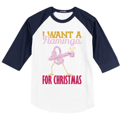 I Want A Flamingo For Christmas Christmas Light Cute Gift Baseball Sleeve Shirt