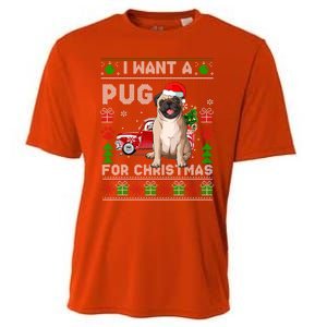 I Want A Pug For Christmas Ugly Sweater Dog Xmas Outfit Gift Cooling Performance Crew T-Shirt