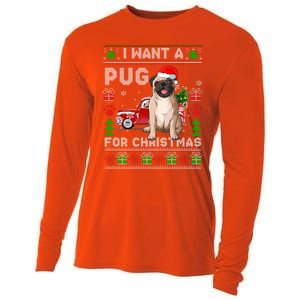 I Want A Pug For Christmas Ugly Sweater Dog Xmas Outfit Gift Cooling Performance Long Sleeve Crew