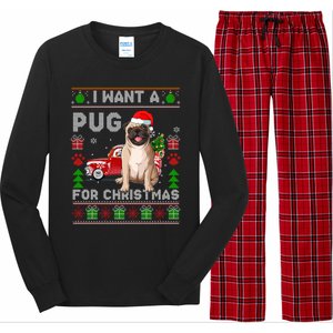 I Want A Pug For Christmas Ugly Sweater Dog Xmas Outfit Gift Long Sleeve Pajama Set