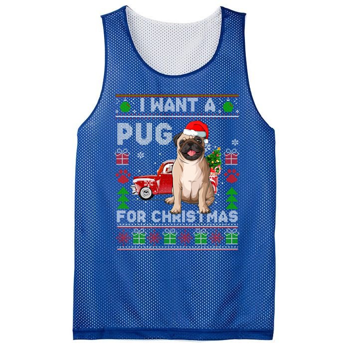 I Want A Pug For Christmas Ugly Sweater Dog Xmas Outfit Gift Mesh Reversible Basketball Jersey Tank