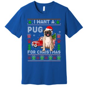 I Want A Pug For Christmas Ugly Sweater Dog Xmas Outfit Gift Premium T-Shirt