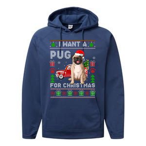 I Want A Pug For Christmas Ugly Sweater Dog Xmas Outfit Gift Performance Fleece Hoodie