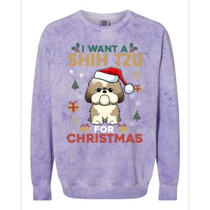 I Want A Shih Tzu For Christmas Cute Dog Lover Family Pajama Meaningful Gift Colorblast Crewneck Sweatshirt