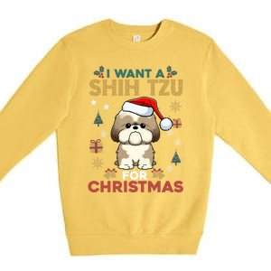 I Want A Shih Tzu For Christmas Cute Dog Lover Family Pajama Meaningful Gift Premium Crewneck Sweatshirt