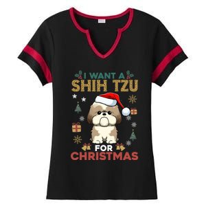 I Want A Shih Tzu For Christmas Cute Dog Lover Family Pajama Meaningful Gift Ladies Halftime Notch Neck Tee