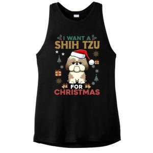 I Want A Shih Tzu For Christmas Cute Dog Lover Family Pajama Meaningful Gift Ladies PosiCharge Tri-Blend Wicking Tank