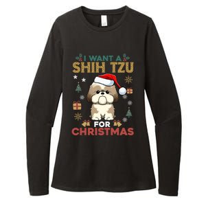 I Want A Shih Tzu For Christmas Cute Dog Lover Family Pajama Meaningful Gift Womens CVC Long Sleeve Shirt