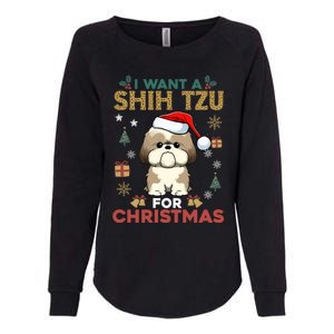 I Want A Shih Tzu For Christmas Cute Dog Lover Family Pajama Meaningful Gift Womens California Wash Sweatshirt