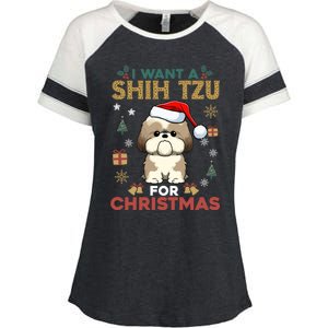 I Want A Shih Tzu For Christmas Cute Dog Lover Family Pajama Meaningful Gift Enza Ladies Jersey Colorblock Tee