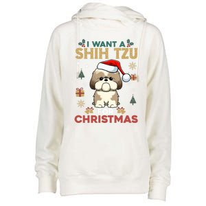 I Want A Shih Tzu For Christmas Cute Dog Lover Family Pajama Meaningful Gift Womens Funnel Neck Pullover Hood