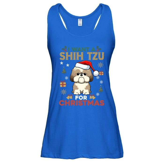 I Want A Shih Tzu For Christmas Cute Dog Lover Family Pajama Meaningful Gift Ladies Essential Flowy Tank