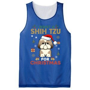 I Want A Shih Tzu For Christmas Cute Dog Lover Family Pajama Meaningful Gift Mesh Reversible Basketball Jersey Tank