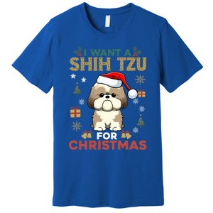 I Want A Shih Tzu For Christmas Cute Dog Lover Family Pajama Meaningful Gift Premium T-Shirt