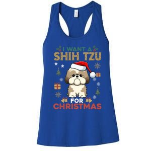 I Want A Shih Tzu For Christmas Cute Dog Lover Family Pajama Meaningful Gift Women's Racerback Tank