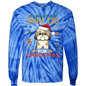 I Want A Shih Tzu For Christmas Cute Dog Lover Family Pajama Meaningful Gift Tie-Dye Long Sleeve Shirt