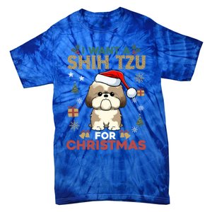 I Want A Shih Tzu For Christmas Cute Dog Lover Family Pajama Meaningful Gift Tie-Dye T-Shirt