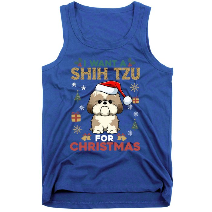 I Want A Shih Tzu For Christmas Cute Dog Lover Family Pajama Meaningful Gift Tank Top