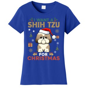 I Want A Shih Tzu For Christmas Cute Dog Lover Family Pajama Meaningful Gift Women's T-Shirt