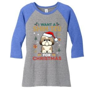 I Want A Shih Tzu For Christmas Cute Dog Lover Family Pajama Meaningful Gift Women's Tri-Blend 3/4-Sleeve Raglan Shirt