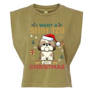 I Want A Shih Tzu For Christmas Cute Dog Lover Family Pajama Meaningful Gift Garment-Dyed Women's Muscle Tee