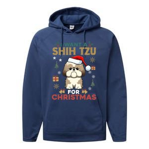 I Want A Shih Tzu For Christmas Cute Dog Lover Family Pajama Meaningful Gift Performance Fleece Hoodie