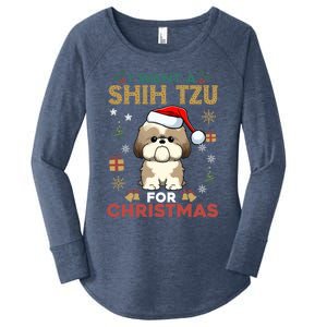 I Want A Shih Tzu For Christmas Cute Dog Lover Family Pajama Meaningful Gift Women's Perfect Tri Tunic Long Sleeve Shirt